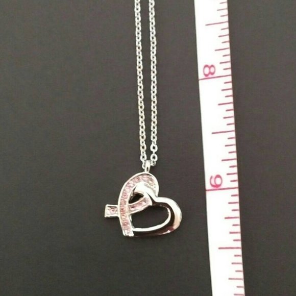 NEW Silver 925 Necklace with Heart Pendant, Pink Swarovski Crystals - Picture 2 of 6